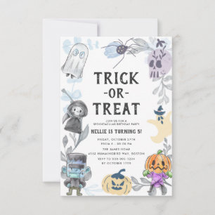 Budget Cute Ghost Monster Halloween Birthday Party Kaart