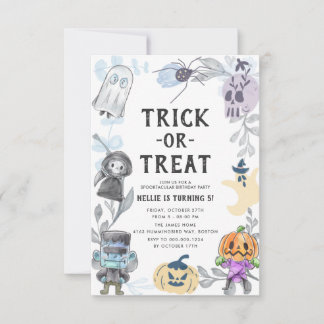 Budget Cute Ghost Monster Halloween Birthday Party Kaart