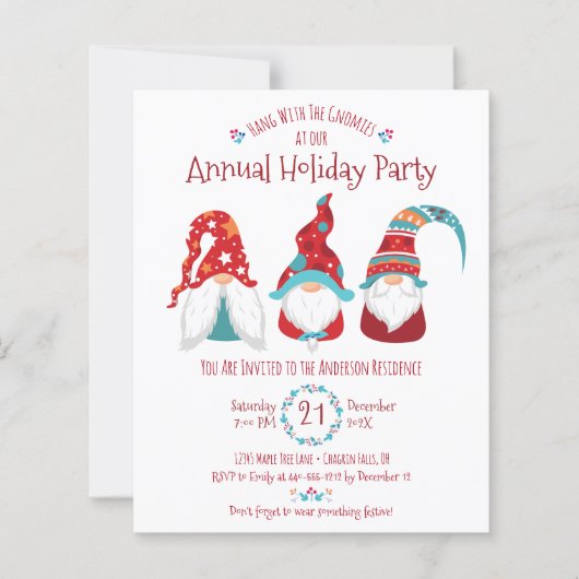 Budget Cute Gnomes Kerstfeestdag Uitnodiging (Voorkant)