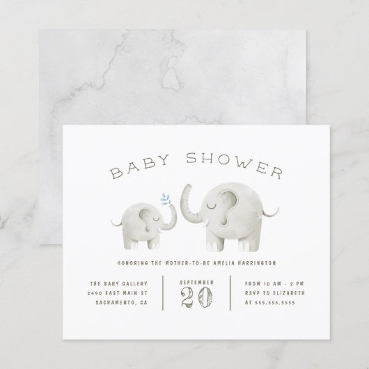 Budget Cute Gray Waterverf Elephant Baby shower (Voorkant / Achterkant)