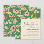 Budget Cute Green Pink Floral Baby shower Uitnodig (Voorkant / Achterkant)