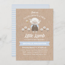 Budget Cute Lamb Baby Boy Shower Uitnodiging