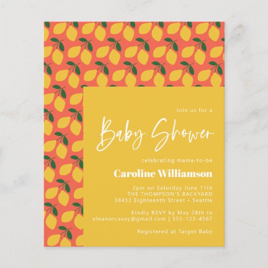 Budget Cute  Lemons Oranje Baby shower (Voorkant)