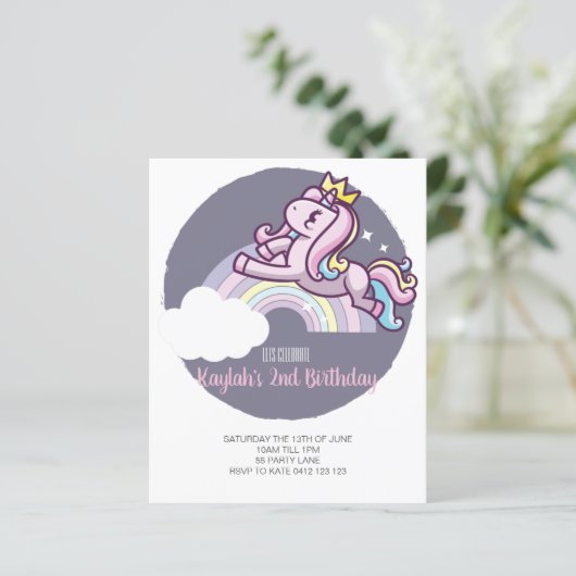 BUDGET Cute Magical Unicorn Uitnodiging (Staand voorkant)