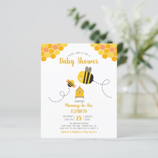 Budget Cute mammie to Bee Baby shower Invitation (Staand voorkant)