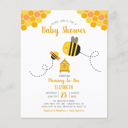 Budget Cute mammie to Bee Baby shower Invitation (Voorkant)
