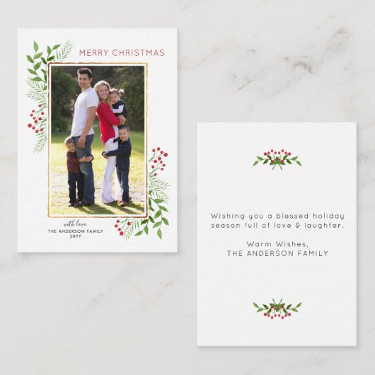 Budget Cute Merry kerstbessen Foto Holiday Notitiekaartje (Voorkant / Achterkant)