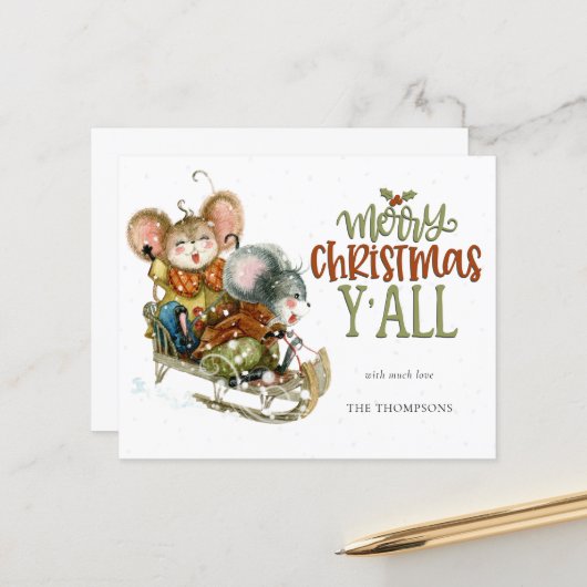 Budget Cute Mice Sleighing Merry kerstnaam (Voorkant / Achterkant in situ)