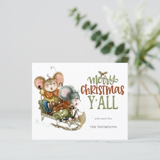 Budget Cute Mice Sleighing Merry kerstnaam (Staand voorkant)