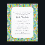 Budget Cute Mint Green Pink Floral Bat Mitzvah<br><div class="desc">Budget Cute Munt Green Pink Floral Flowers Bat Mitzvah Uitnodiging</div>