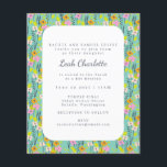 Budget Cute Mint Green Pink Floral Bat Mitzvah<br><div class="desc">Budget Cute Munt Green Pink Floral Flowers Bat Mitzvah Uitnodiging</div>