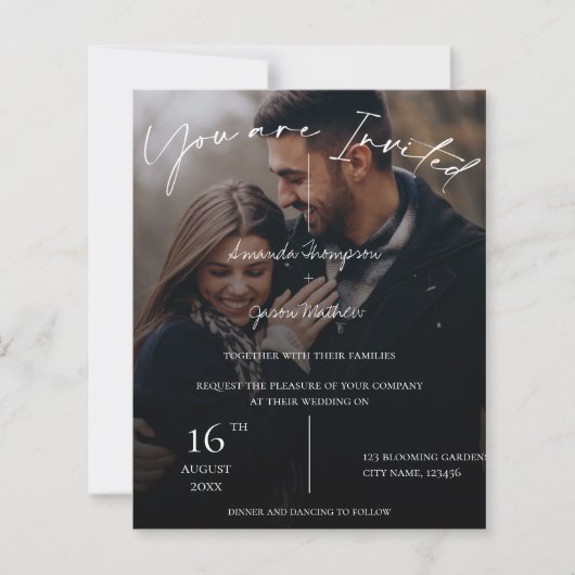 Budget Cute Monogram Tekst Overlay 2 Fotohuwelijk (Voorkant)