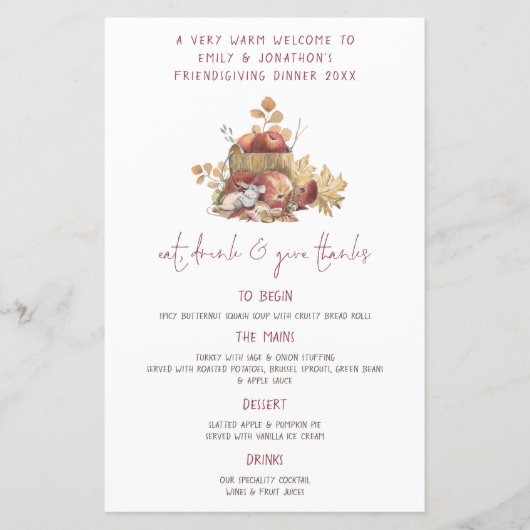 Budget Cute Mouse Friendsgiving Thanksgiving Menu (Voorkant)