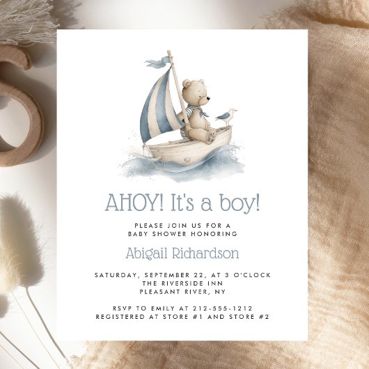 Budget Cute Nautical Teddy Bear Boy Baby Shower