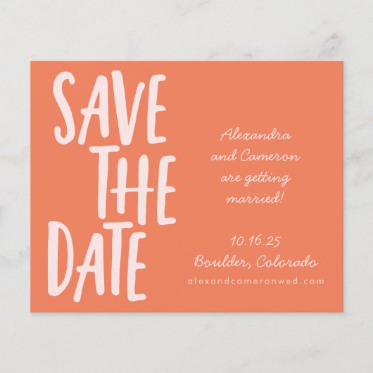 Budget Cute Oranje Whimsical Wedding Save the Date (Voorkant)