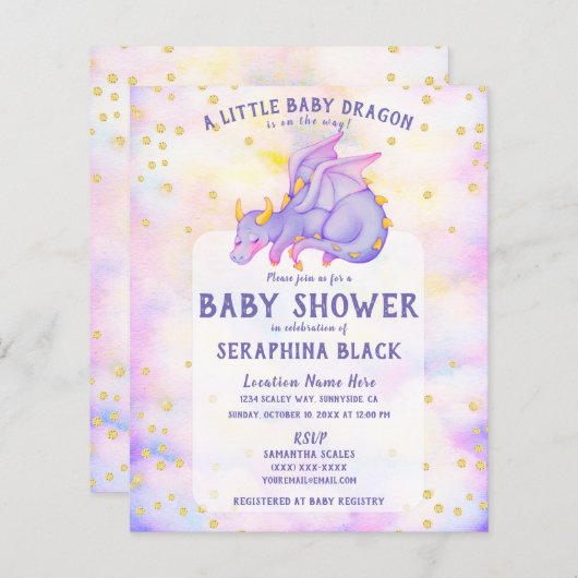 BUDGET Cute Paarse Dragon Baby shower Invision (Voorkant / Achterkant)