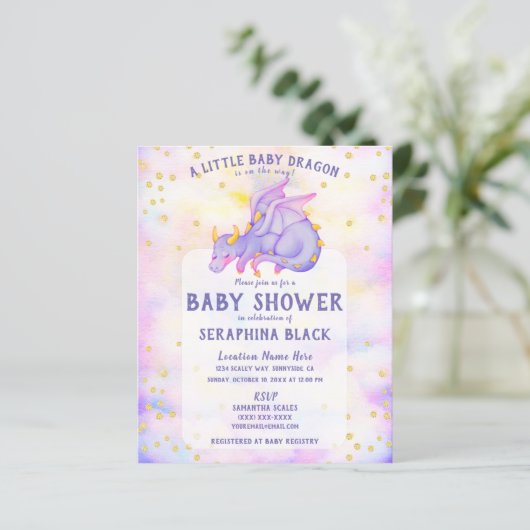 BUDGET Cute Paarse Dragon Baby shower Invision (Staand voorkant)
