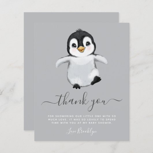 BUDGET Cute Penguin Baby shower Dank je wel (Voorkant / Achterkant)