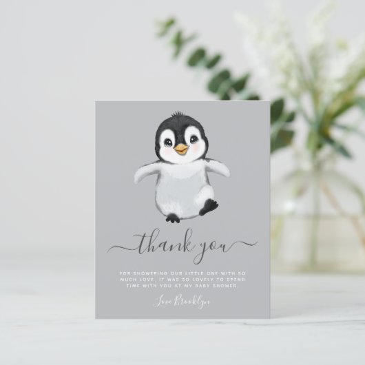 BUDGET Cute Penguin Baby shower Dank je wel (Staand voorkant)