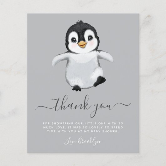 BUDGET Cute Penguin Baby shower Dank je wel (Voorkant)