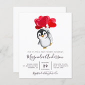 Budget Cute Penguin Baby shower Uitnodiging (Voorkant / Achterkant)