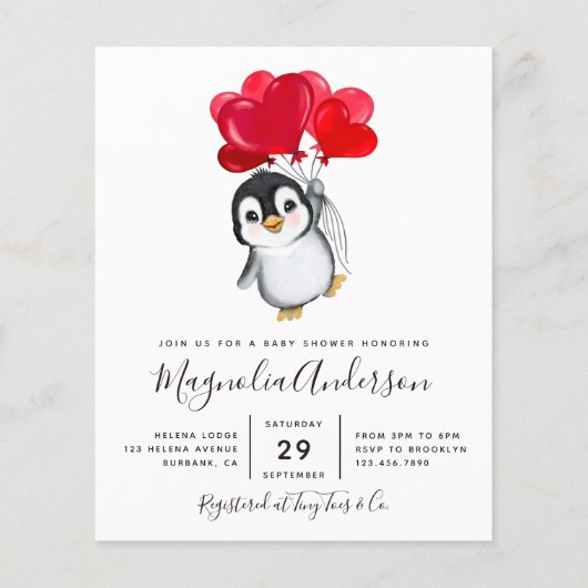 Budget Cute Penguin Baby shower Uitnodiging (Voorkant)
