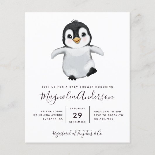 Budget Cute Penguin Baby shower Uitnodiging (Voorkant)