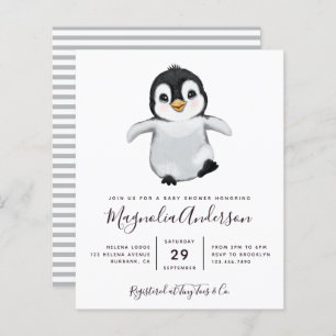 Budget Cute Penguin Baby shower Uitnodiging
