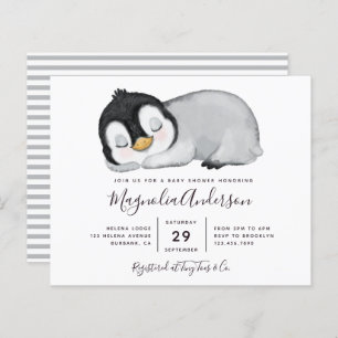 Budget Cute Penguin Baby shower Uitnodiging