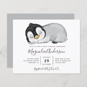 Budget Cute Penguin Baby shower Uitnodiging