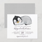 Budget Cute Penguin Baby shower Uitnodiging (Voorkant / Achterkant)