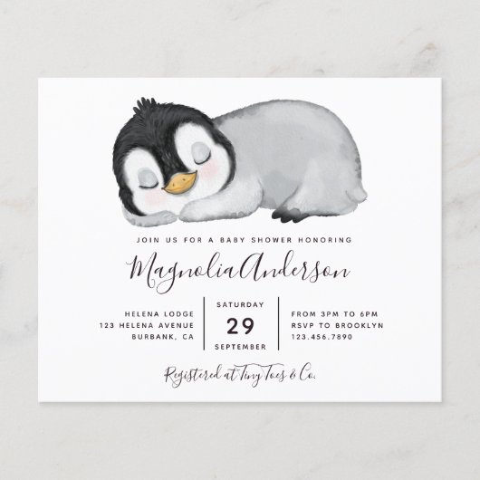 Budget Cute Penguin Baby shower Uitnodiging (Voorkant)