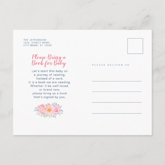 Budget Cute Peonies Rozen Pink Florence Baby showe Uitnodiging Briefkaart (Achterkant)