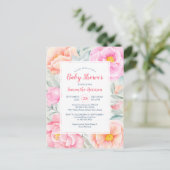 Budget Cute Peonies Rozen Pink Florence Baby showe Uitnodiging Briefkaart (Staand voorkant)
