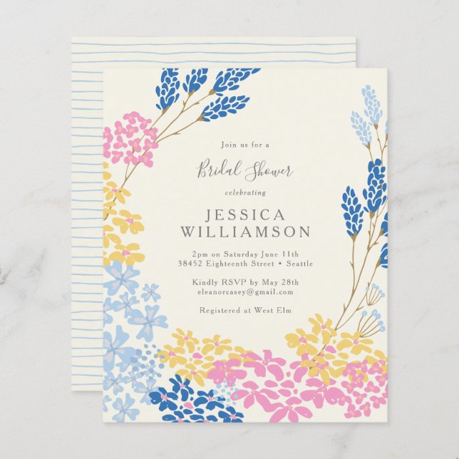 Budget Cute Pink Blue Floral Vrijgezellenfeest Uit (Voorkant / Achterkant)