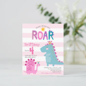 Budget Cute Pink Dinosaur Girl Birthday (Staand voorkant)