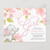 Budget Cute Pink Floral Elephant Girl Baby shower (Voorkant)