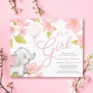 Budget Cute Pink Floral Elephant Girl Baby shower
