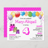 Budget Cute Pink Girls Birthday Uitnodiging (Voorkant / Achterkant)