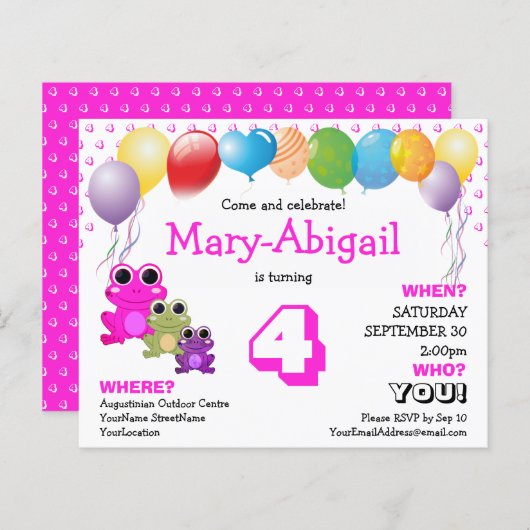 Budget Cute Pink Girls Birthday Uitnodiging (Voorkant / Achterkant)