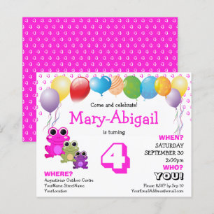 Budget Cute Pink Girls Birthday Uitnodiging
