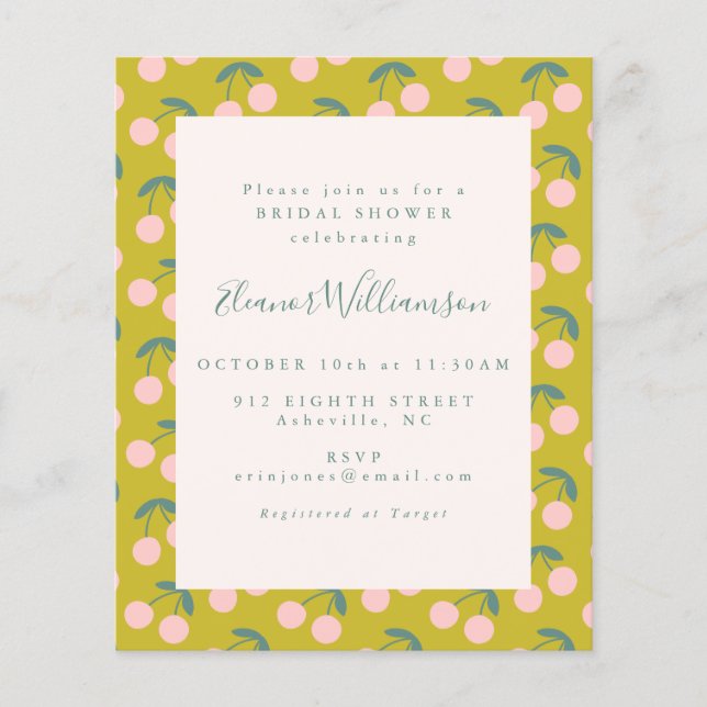 Budget Cute Pink Green Cherry Fruit Vrijgezellenfe (Voorkant)