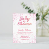 Budget Cute Pink Heart Girl baby shower Uitnodigin (Staand voorkant)