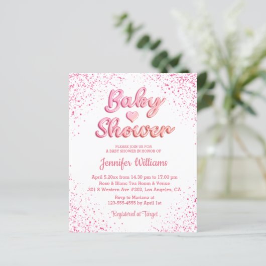 Budget Cute Pink Heart Girl baby shower Uitnodigin (Staand voorkant)