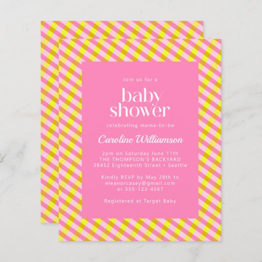 Budget Cute Pink Yellow Pset Pattern Baby shower (Voorkant / Achterkant)