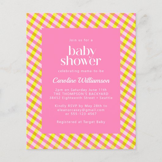 Budget Cute Pink Yellow Pset Pattern Baby shower (Voorkant)