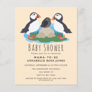 Budget Cute Puffin Baby shower Uitnodiging