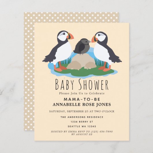 Budget Cute Puffin Verjaardagsuitnodiging voor Bab (Voorkant / Achterkant)
