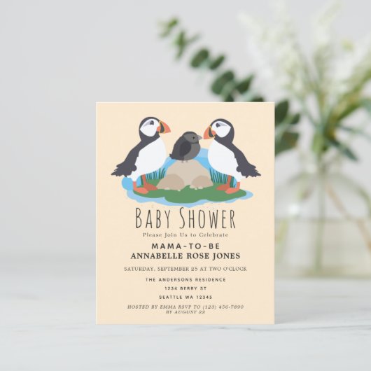 Budget Cute Puffin Verjaardagsuitnodiging voor Bab (Staand voorkant)