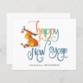 Budget Cute Reindeer Glitter Happy Nieuwjaar Kaart (Voorkant / Achterkant)